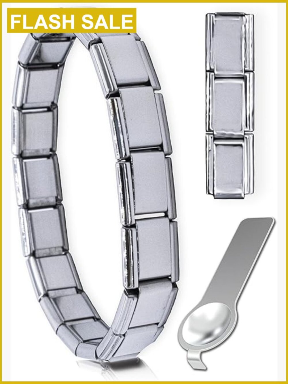 Stainless Steel Italian Charm Bracelet, D Linq Modular Links, Adjustable Unisex